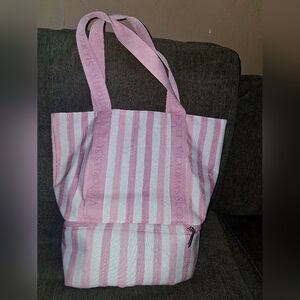 Victoria's Secret Pink White Striped Tote Bag & Thermal Insulated Cooler